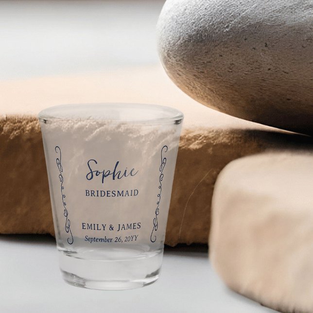 Simple Whimsical Doodle Any Colour Wedding Shot Glass (Bridesmaid shot glass - customize to any color or for anyone in your wedding party)