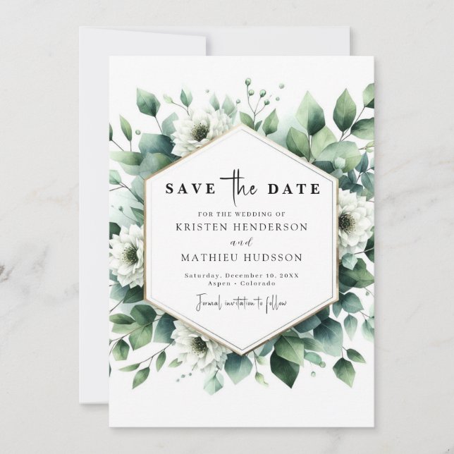 Simple Whimsical Eucalyptus Digital Wedding  Save The Date (Front)