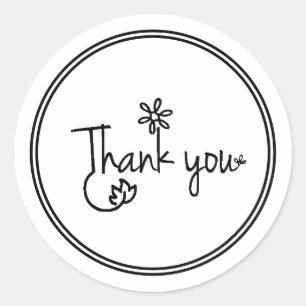 Simple Whimsical Floral Calligraphy Thank You Classic Round Sticker