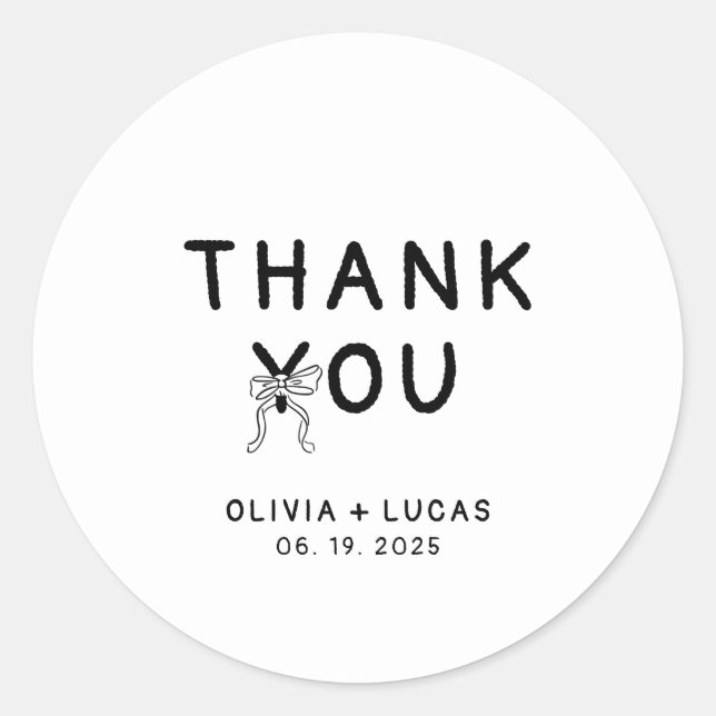 Simple Whimsical Hand Drawn Thank You Wedding Classic Round Sticker (Front)