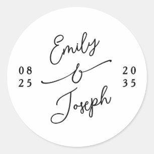 Simple Whimsical Handwritten Monogram Wedding Classic Round Sticker