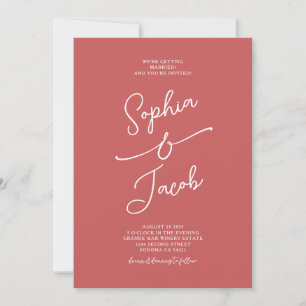 Simple Whimsical Handwritten Wedding Photo Red Invitation