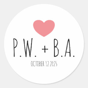 Simple Whimsical Monogrammed Heart Wedding Classic Round Sticker