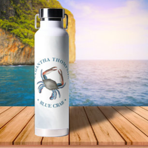 Simple Whimsical Nautical Ocean Blue Crab Water Bottle