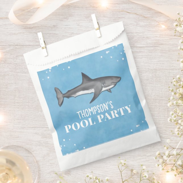 Simple Whimsical Pool Party Sharks Blue Treat  Favour Bags (Clipped)