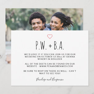 Simple Whimsical Typography Heart Photo Wedding Invitation