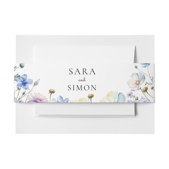 Simple Whimsical Wildflower wedding Invitation Belly Band (Front Example)
