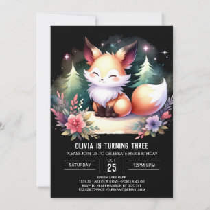 Simple Whimsy Fox Birthday digital Invitation