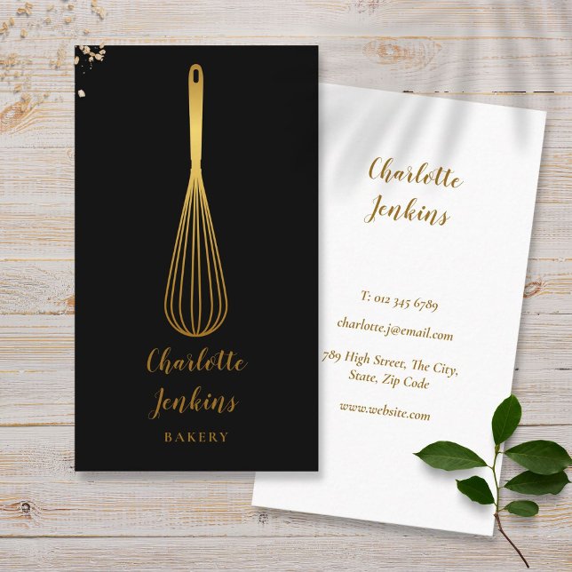 Simple Whisk Bakery Patisserie Black Gold Business Card (Simple Whisk Bakery Patisserie Black Gold Business Card)