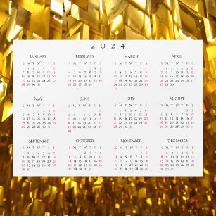 Simple White 2024 Yearly Full Year Calendar Magnet