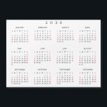 Simple White 2026 Yearly Full Year Calendar Magnet<br><div class="desc">Custom, beautiful elegant script typography, simple plain black and white, 2026 full year, home room office decor, cool, thin, postcard size, yearly calendar magnet, for any magnetic surface at home or office. Makes a great custom gift for friends, family, peers, co-workers, for holidays, christmas, new years.</div>