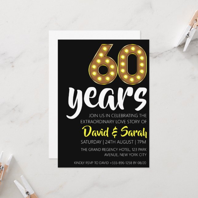 simple white 60th wedding anniversary invitations (Front/Back In Situ)