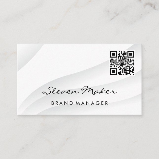 Simple White Abstract | QR Code Business Card (Front)