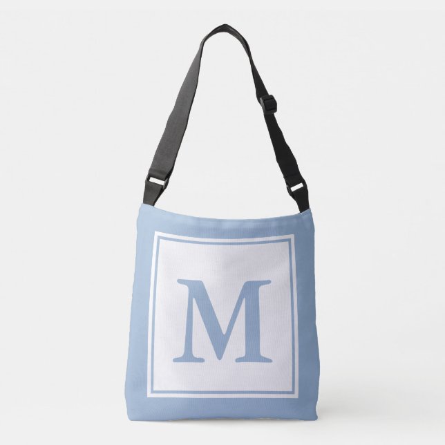 Simple White and Baby Blue Monogram Template Crossbody Bag (Front)