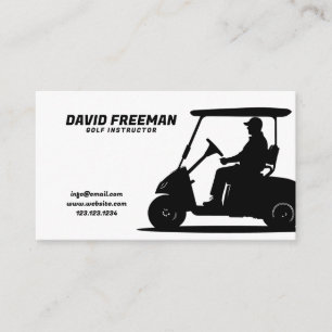 Simple White and Black Cart Golf Instructor Business Card