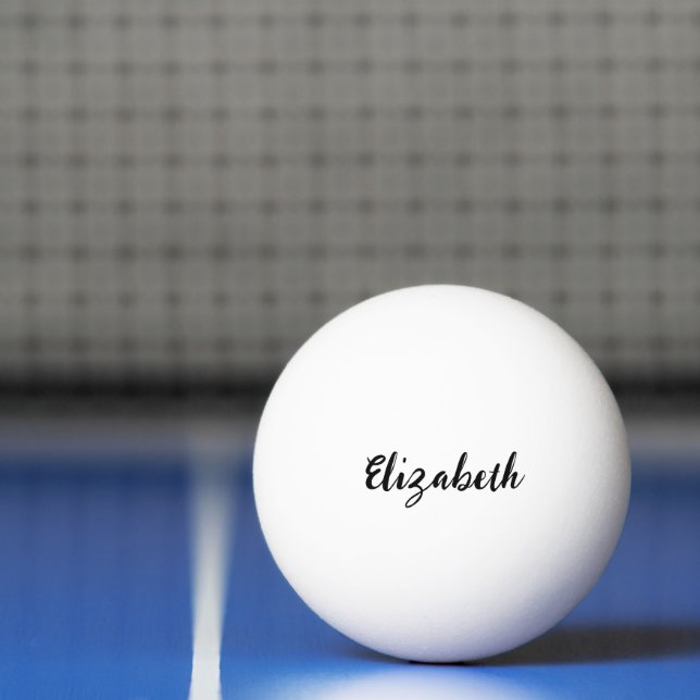 Simple White and Black Cursive Name Script Ping Pong Ball (Net)