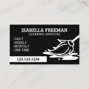 Simple White and Black Maid House Cleaning Service Business Card