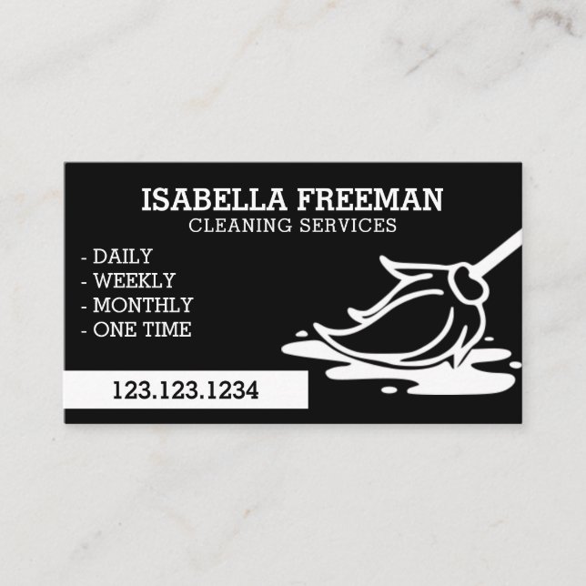 Simple White and Black Maid House Cleaning Service Business Card (Front)