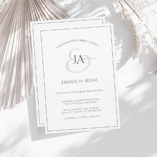 Simple White and Black Monogram Wedding Invitation