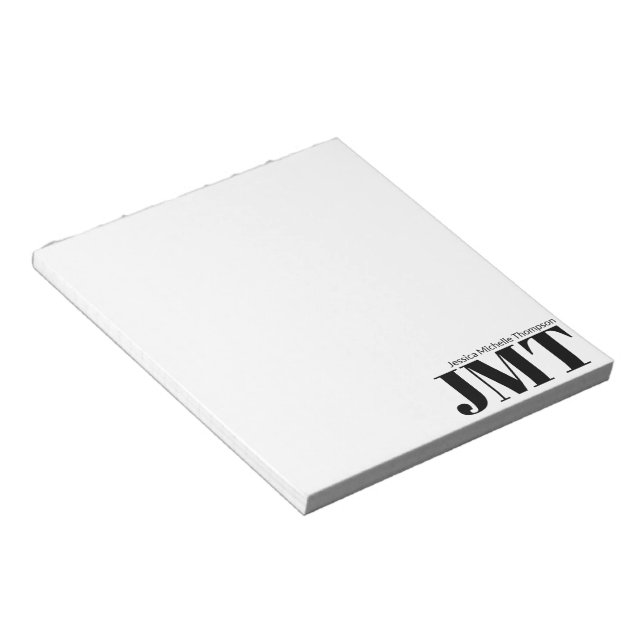 Simple White and Black Name Monogram Notepad (Angled)