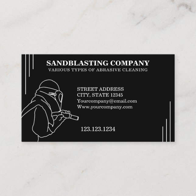 Simple White and Black Sandblasting Cleaning Business Card (Front)