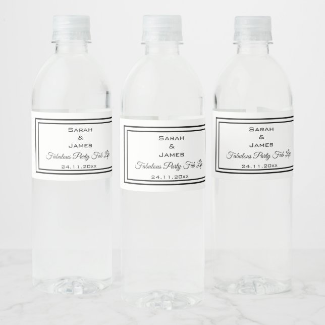 Simple White and Black Wedding Water Bottle Labels (Bottles)