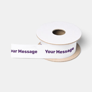 Simple White and Dark Purple Text Template Satin Ribbon