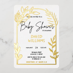 Simple White and Gold Baby Shower Foil Invitation
