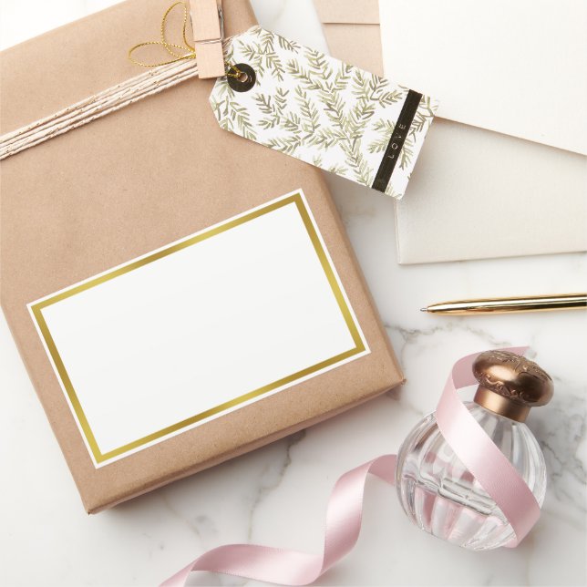 Simple White and Gold Border Rectangular Sticker (Gifting)