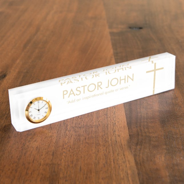 Simple White and Gold Cross with Name and Quote Nameplate (Side)