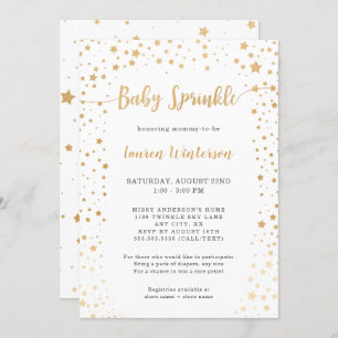Simple White and Gold Star Baby Sprinkle Invitation