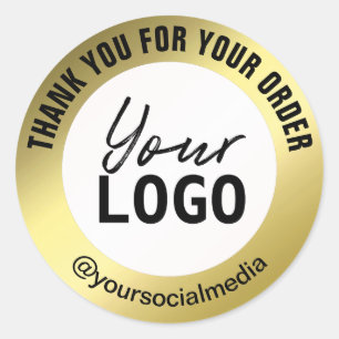 Simple White And Gold Thank You Parcel Classic Round Sticker