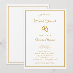 Simple White and Gold Wedding Rings Bridal Shower Invitation
