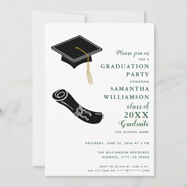 Simple White and Green Graduation Party Invitation (Front)