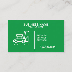 Simple White and Green Lawnmower Lawn Service Business Card