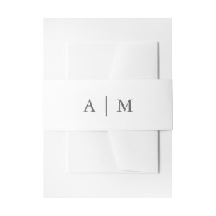 Simple White and Grey Wedding Monogram Invitation Belly Band