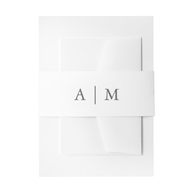 Simple White and Grey Wedding Monogram Invitation Belly Band (Front Example)