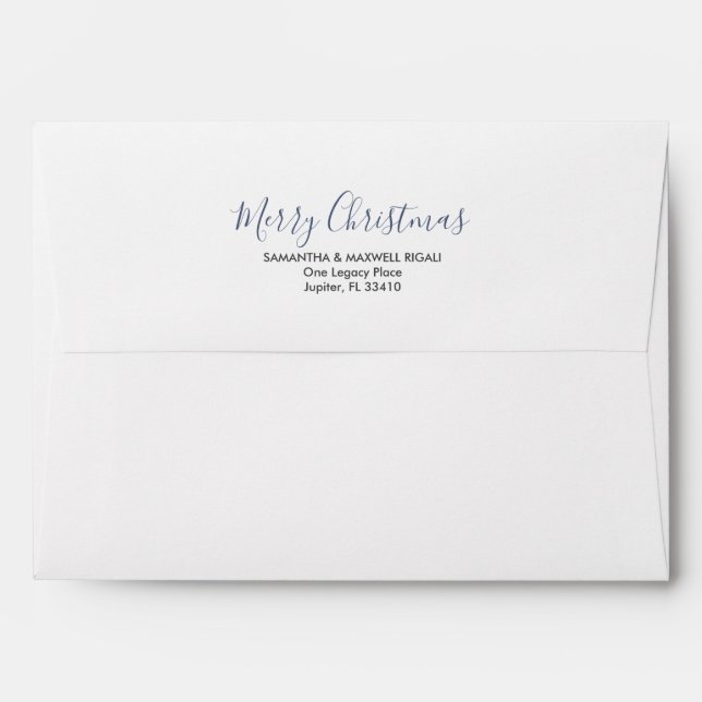 Simple White and Navy Blue 5x7 Return Address Envelope (Back (Top Flap))