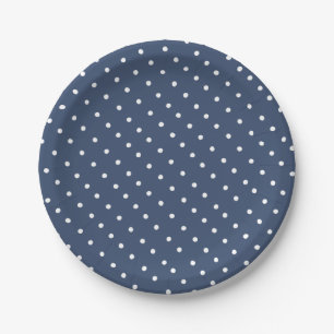 Simple White and Navy Blue Polka Dot Pattern Paper Plate