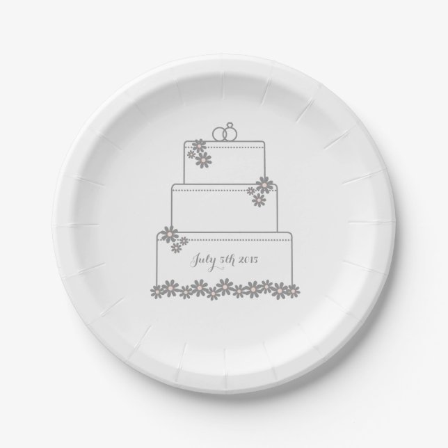 Simple White and Pink Wedding Cake Dessert Plate (Front)