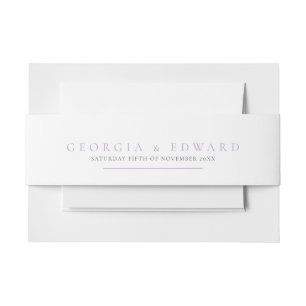 Simple white and purple mauve text wedding invitation belly band