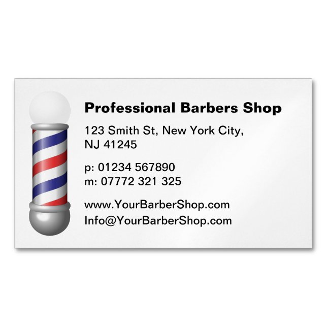 Simple White Barbers Pole Barbershop Business Card (Front)