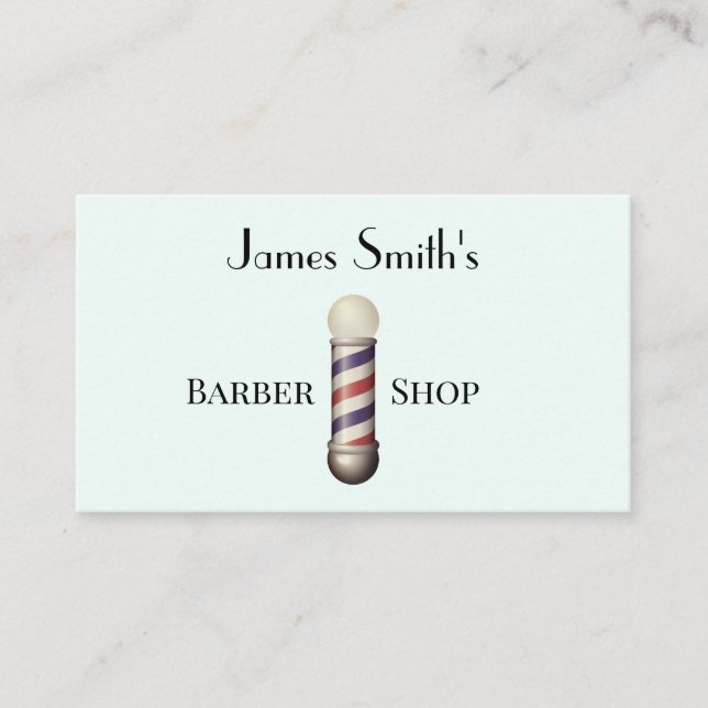 Simple White Barbers Pole Barbershop Business Card (Front)