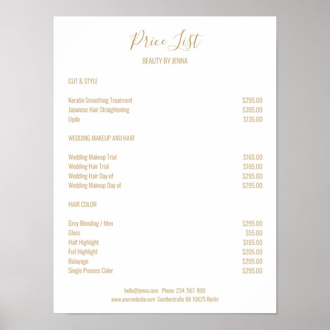 Simple  White Beige Preislisten Poster (Front)
