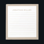 Simple White Beige Typographic Name Lined Notepad<br><div class="desc">A professional lined notepad with a minimalist design in a beige and white. Custom monogram initial and name on a simple white background,  framed by a beige border. Personalise using the fields provided or use the 'message' button to contact the designer for help.</div>
