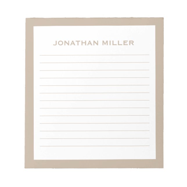 Simple White Beige Typographic Name Lined Notepad (Front)