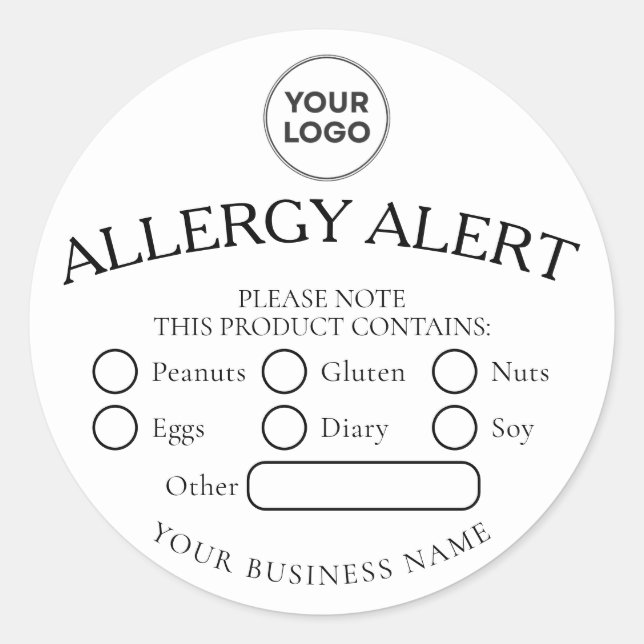 Simple White Black Allergy Alert Sticker (Front)