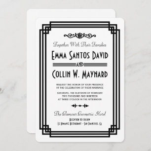 Simple White & Black Art Deco Wedding Invites