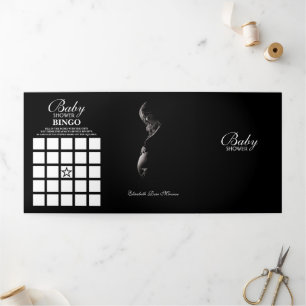 Simple White & Black Baby Shower Suite Tri-Fold Invitation
