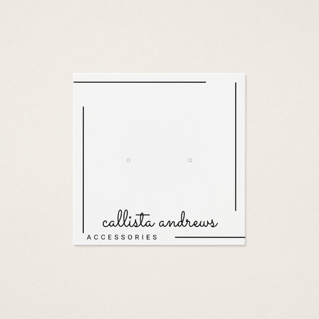 Simple White Black Border Script Earrings Display (Front)